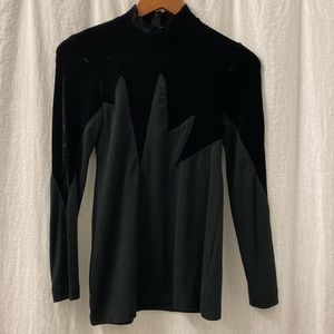 Crisca Vintage Black‎ Velvet Wool Mock Turtleneck Fitted Shirt Size 38
